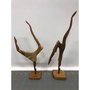 Set of Two Wooden Hand Carved Status of Ballet Dancer Incense Burners